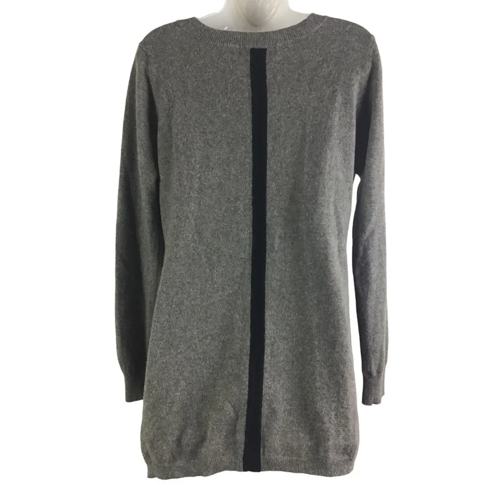 Ply Cashmere Women’s XL Crew Neck Gray Tunic Sweater Black Stripe on Back - Picture 3 of 10